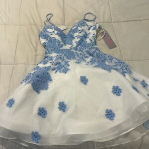 JVN by Jovani Blue and White Floral Dress